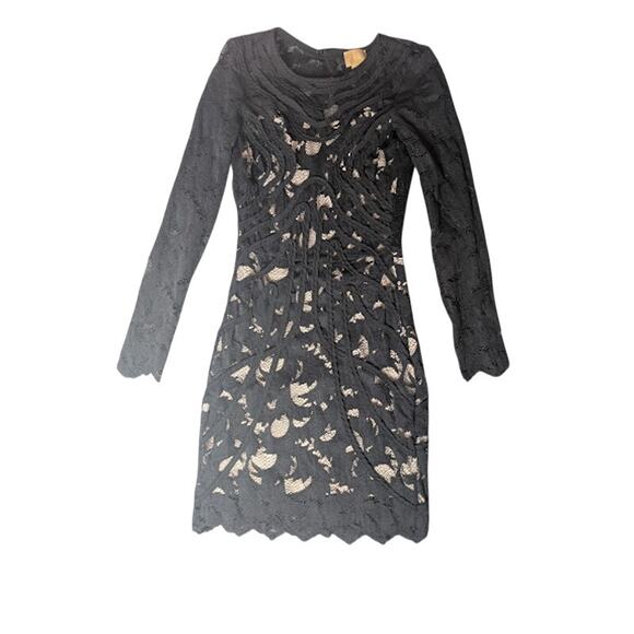 H & M GOLD LABEL-Bare back Bodycon Mini Lace Dress Nude lining size 2 GlamLook - Picture 2 of 10